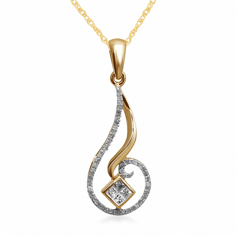 Main Image 1 of 1/5 CT. T.W. Princess-Cut Quad Diamond Flame Pendant in 10K Gold
