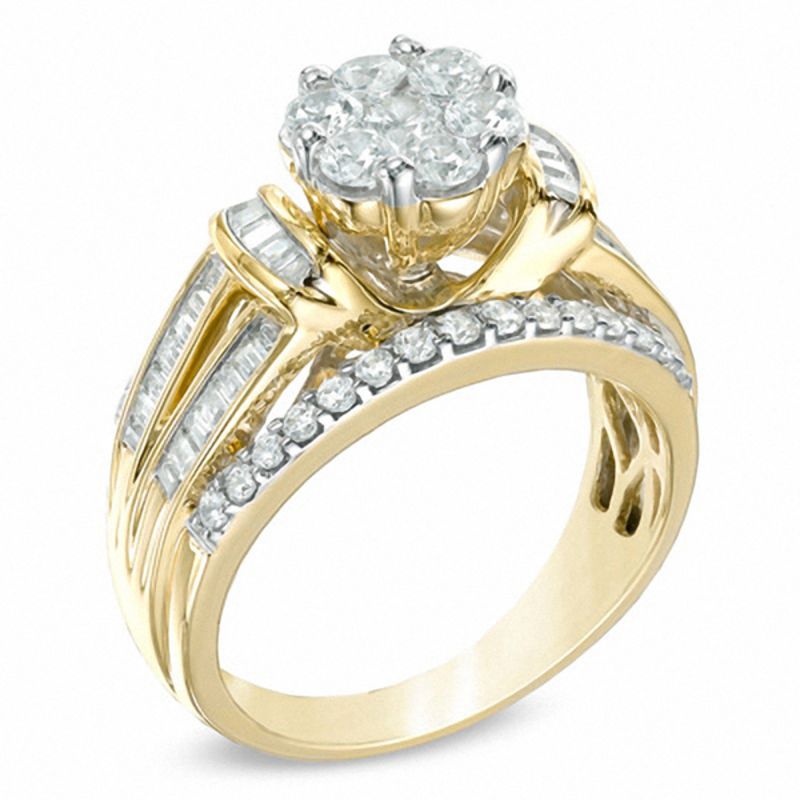 Main Image 2 of 1-1/4 CT. T.W. Diamond Cluster Engagement Ring in 10K Gold
