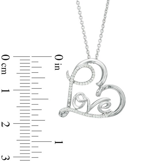 1/10 CT. T.w. Diamond Tilted Heart with Cursive "Love" Pendant in Sterling Silver