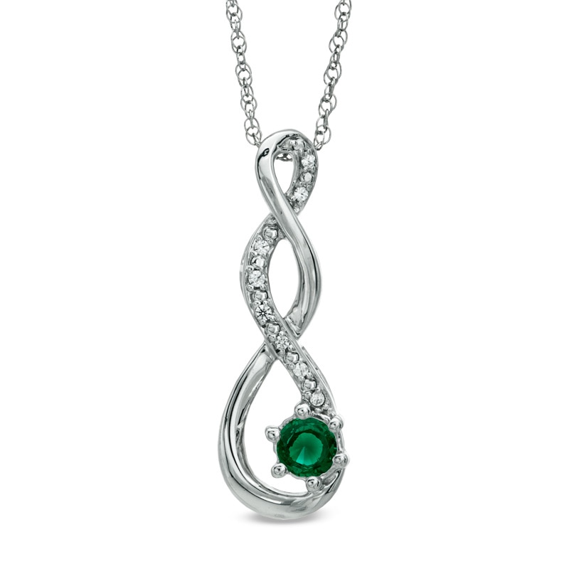 Main Image 1 of 4.5mm Lab-Created Emerald and Diamond Accent Twist Pendant in Sterling Silver