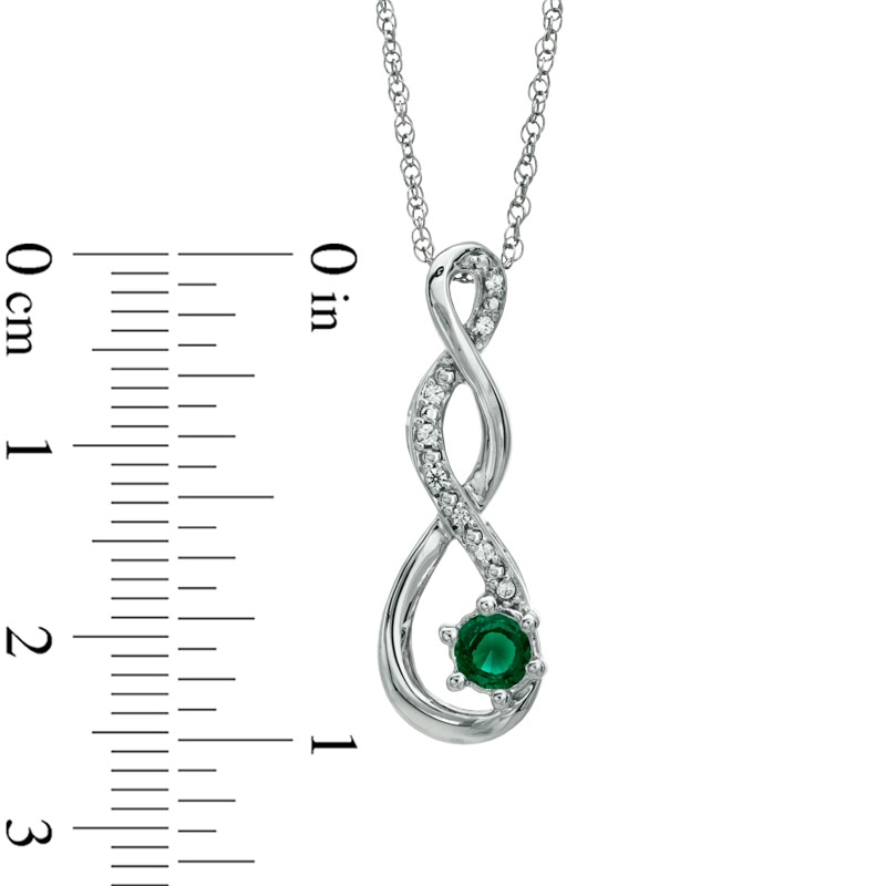 Main Image 2 of 4.5mm Lab-Created Emerald and Diamond Accent Twist Pendant in Sterling Silver