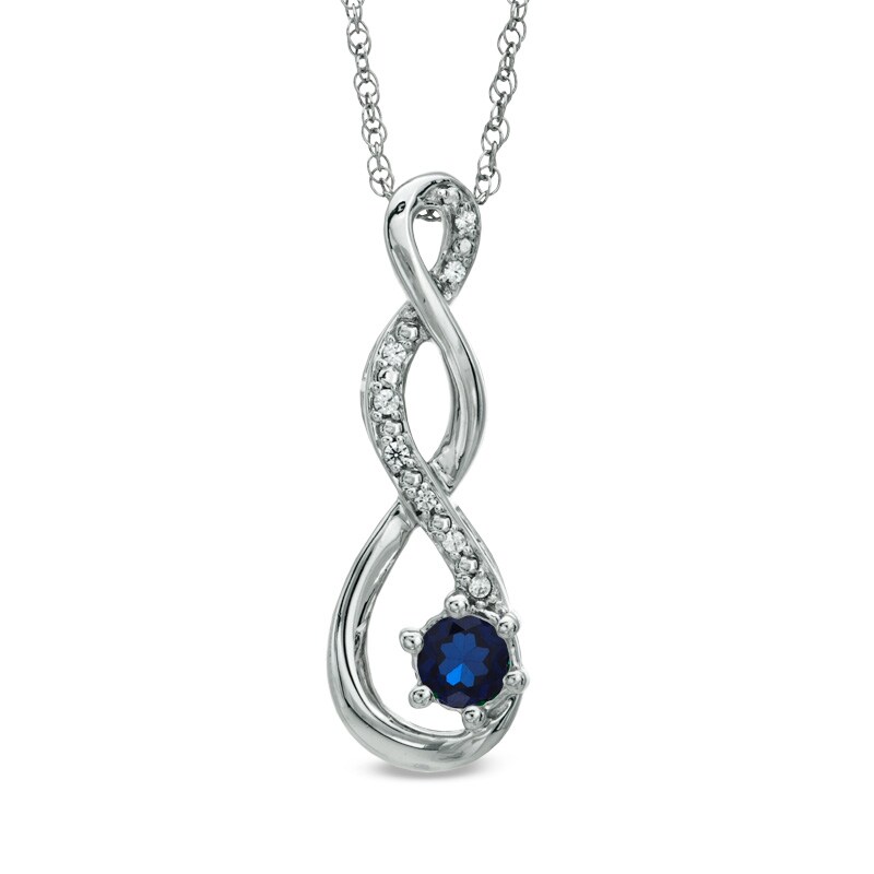 Main Image 1 of 4.5mm Lab-Created Blue Sapphire and Diamond Accent Twist Pendant in Sterling Silver