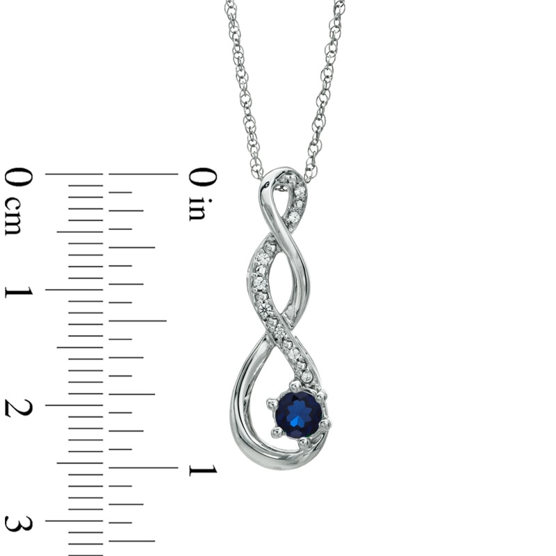 Main Image 2 of 4.5mm Lab-Created Blue Sapphire and Diamond Accent Twist Pendant in Sterling Silver