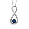 Thumbnail Image 1 of 5.5mm Lab-Created Blue Sapphire and Diamond Accent Infinity Pendant in Sterling Silver