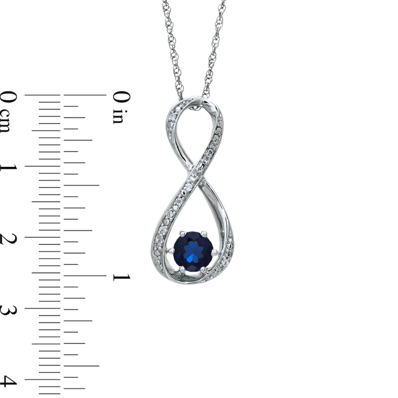 Main Image 2 of 5.5mm Lab-Created Blue Sapphire and Diamond Accent Infinity Pendant in Sterling Silver