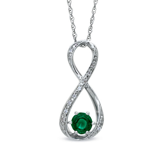 5.5mm Lab-Created Emerald and Diamond Accent Infinity Pendant in Sterling Silver