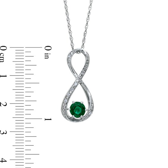 5.5mm Lab-Created Emerald and Diamond Accent Infinity Pendant in Sterling Silver