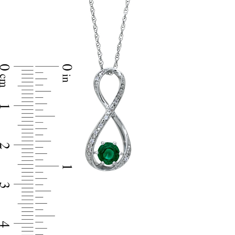 Main Image 2 of 5.5mm Lab-Created Emerald and Diamond Accent Infinity Pendant in Sterling Silver