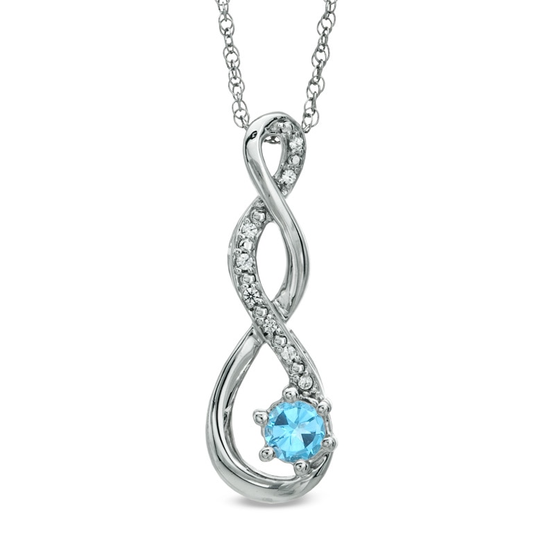 4.5mm Blue Topaz and Diamond Accent Twist Pendant in Sterling Silver