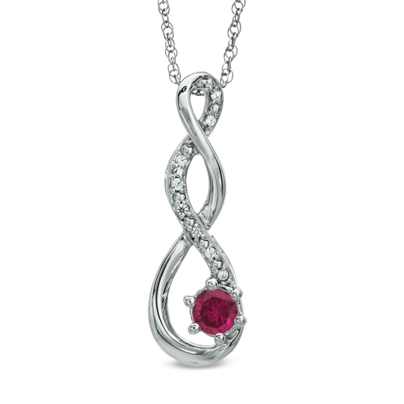 4.5mm Lab-Created Ruby and Diamond Accent Twist Pendant in Sterling Silver