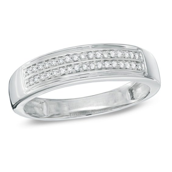 1/6 CT. T.w. Diamond Double Row Wedding Band in 10K White Gold