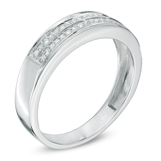 1/6 CT. T.w. Diamond Double Row Wedding Band in 10K White Gold