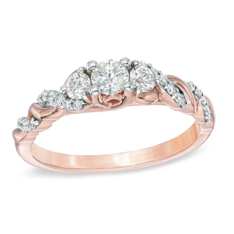 1/2 CT. T.W. Diamond Past Present Future® Twist Engagement Ring in 14K Rose Gold