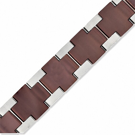 1/5 CT. T.w. Diamond Cross Bracelet in Two-Tone Stainless Steel - 8.25"