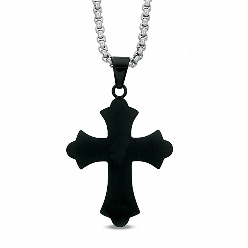 Men's Diamond Accent Stacked Cross Pendant in Two-Tone Stainless Steel - 24"
