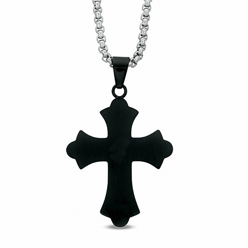 Main Image 2 of Men's Diamond Accent Stacked Cross Pendant in Two-Tone Stainless Steel - 24"