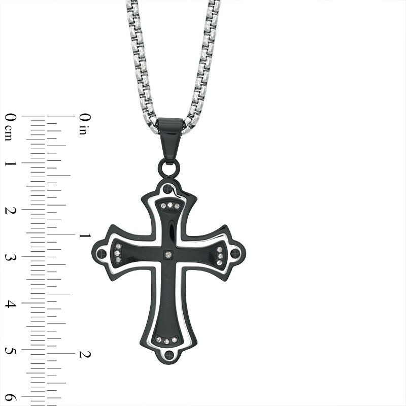 Main Image 3 of Men's Diamond Accent Stacked Cross Pendant in Two-Tone Stainless Steel - 24"