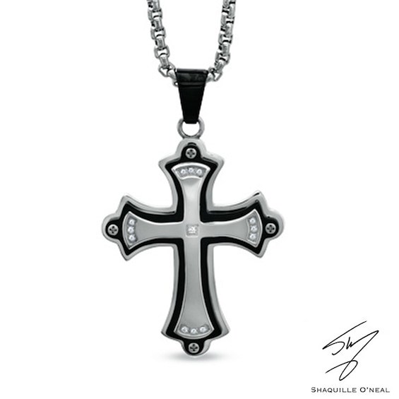 Men's Diamond Accent Stacked Cross Pendant in Two-Tone Stainless Steel - 24" Men's Diamond Accent Stacked Cross Pendant in Two-Tone Stainless Steel - 24"