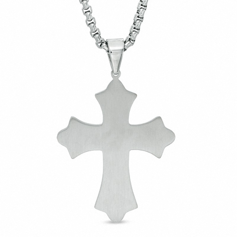 Main Image 2 of Men's Diamond Accent Stacked Cross Pendant in Two-Tone Stainless Steel - 24"