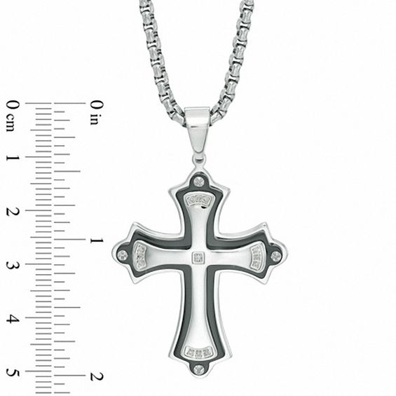 Men's Diamond Accent Stacked Cross Pendant in Two-Tone Stainless Steel - 24"