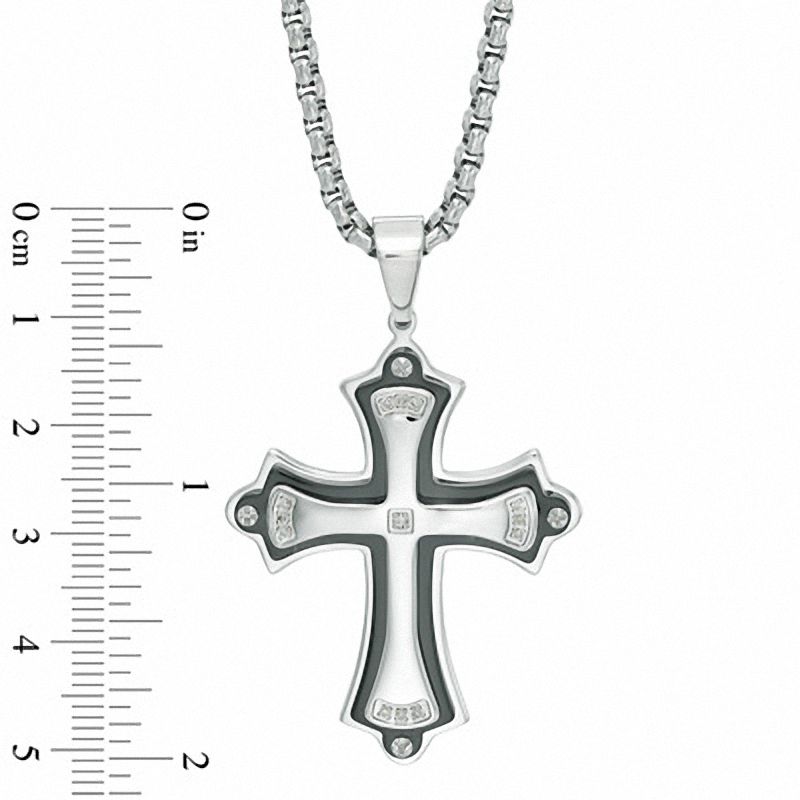 Main Image 3 of Men's Diamond Accent Stacked Cross Pendant in Two-Tone Stainless Steel - 24"