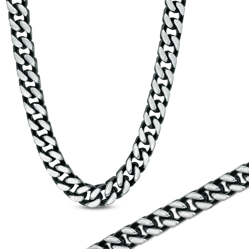 Main Image 1 of 8.0mm Chain Necklace and Bracelet Set in Black IP Stainless Steel - 24"