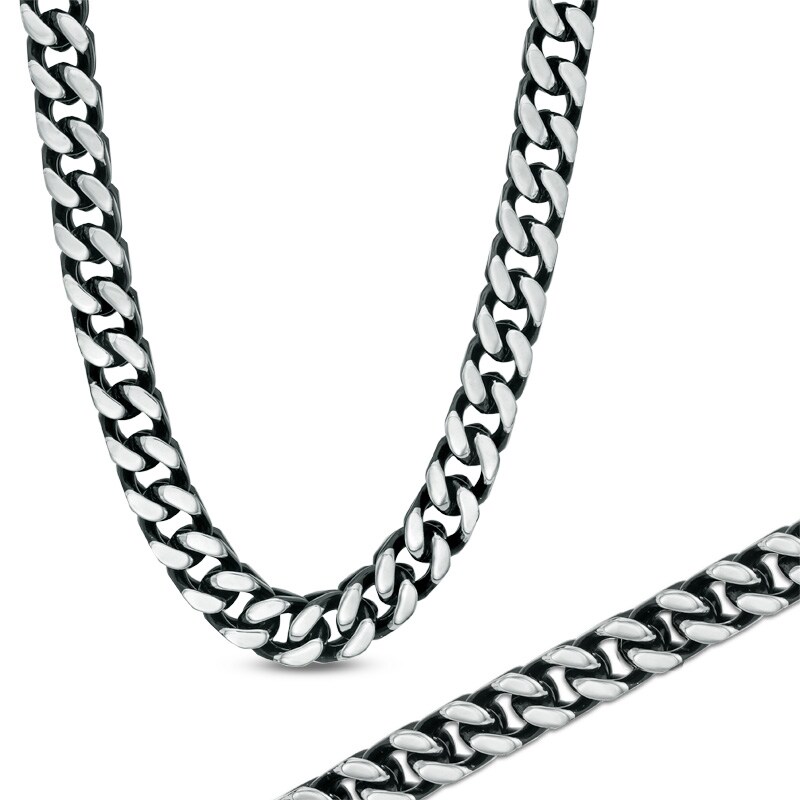 Men's 8.0mm Chain Necklace and Bracelet Set in Black IP Stainless Steel - 24"