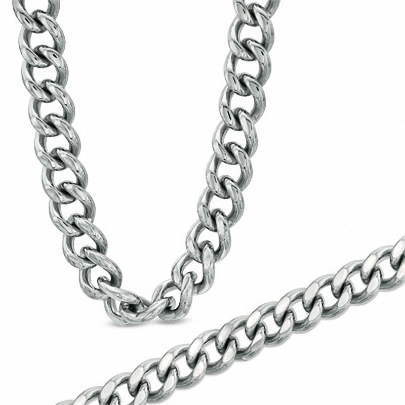 Main Image 1 of Men's 8.0mm Flat Curb Necklace and Bracelet Set in Stainless Steel - 24&quot;
