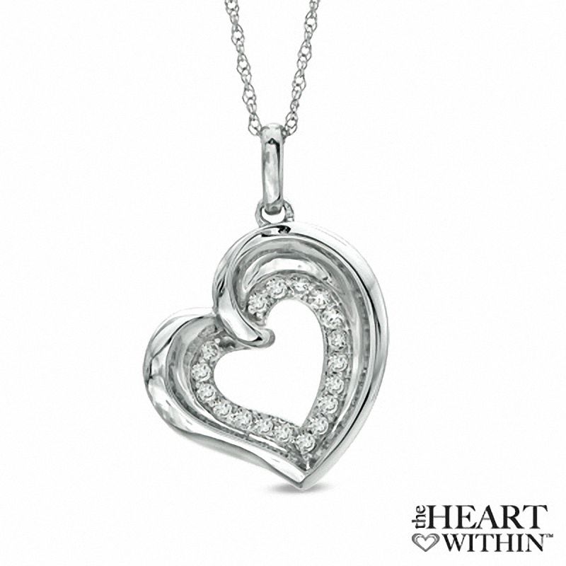 The Heart Within® 1/5 CT. T.W. Diamond Tilted Heart Pendant in 10K White Gold