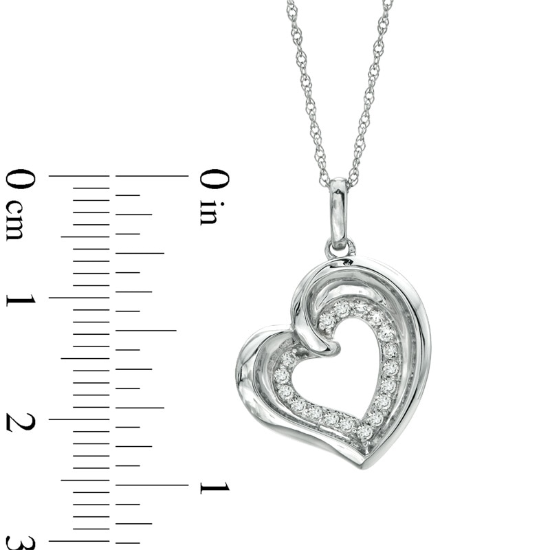 Main Image 2 of 1/5 CT. T.W. Diamond Tilted Heart Pendant in 10K White Gold