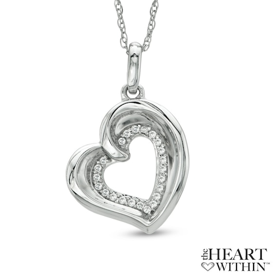 1/10 CT. T.w. Diamond Tilted Heart Pendant in 10K White Gold