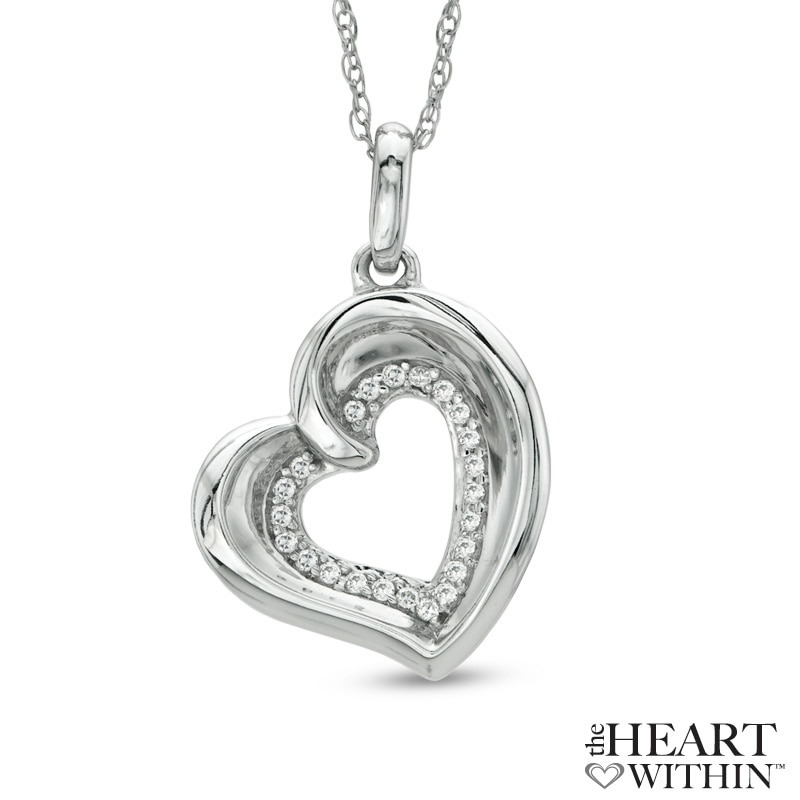 Main Image 1 of 1/10 CT. T.W. Diamond Tilted Heart Pendant in 10K White Gold