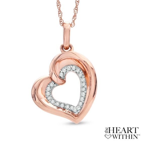 1/10 CT. T.w. Diamond Tilted Heart Pendant in 10K Rose Gold