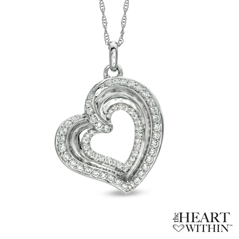 The Heart Within® 1/2 CT. T.W. Diamond Tilted Heart Pendant in 10K White Gold