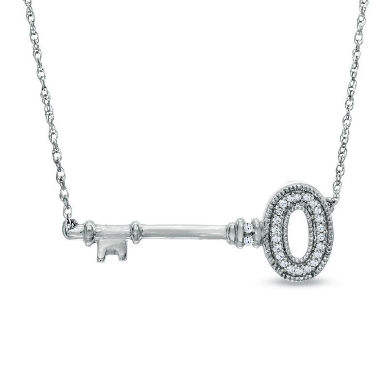 1/15 CT. T.W. Diamond Sideways Key Necklace in Sterling Silver