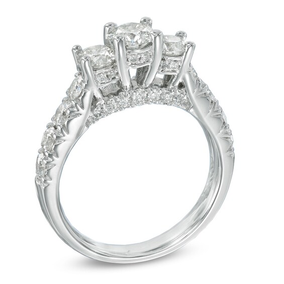 Celebration Ideal 2 CT. T.w. Certified Diamond Three Stone Engagement Ring in 14K White Gold (J/I1)