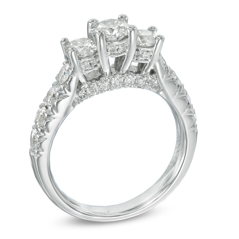 Main Image 2 of Celebration Ideal 2 CT. T.W. Certified Diamond Three Stone Engagement Ring in 14K White Gold (J/I1)