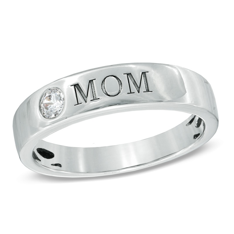 Main Image 1 of 1/10 CT. Diamond Solitaire "MOM" Band in 10K White Gold