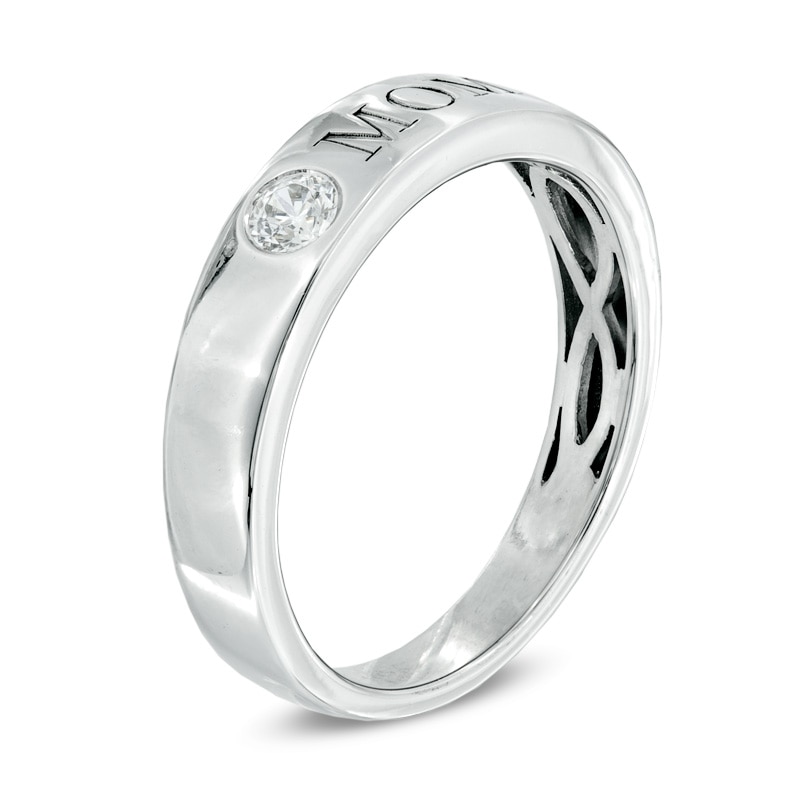Main Image 2 of 1/10 CT. Diamond Solitaire "MOM" Band in 10K White Gold