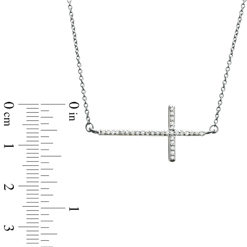 1/6 CT. T.W. Diamond Sideways Cross Necklace in 10K White Gold - 17"