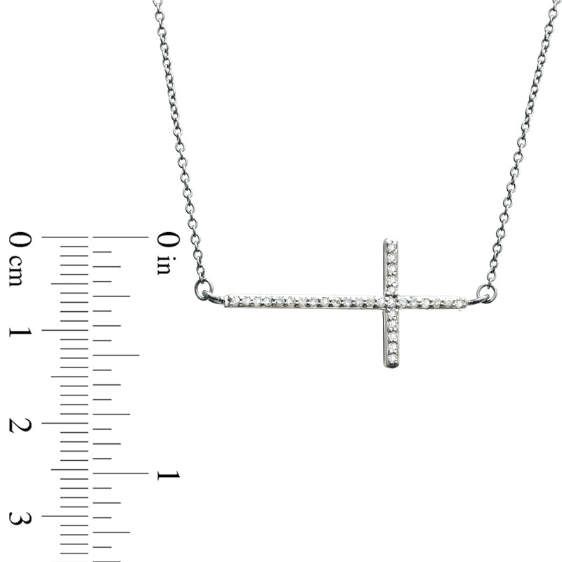 Main Image 2 of 1/6 CT. T.W. Diamond Sideways Cross Necklace in 10K White Gold - 17"