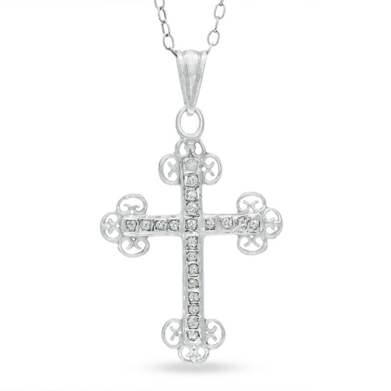Diamond Fascination™ Vintage-Style Cross Pendant in Sterling