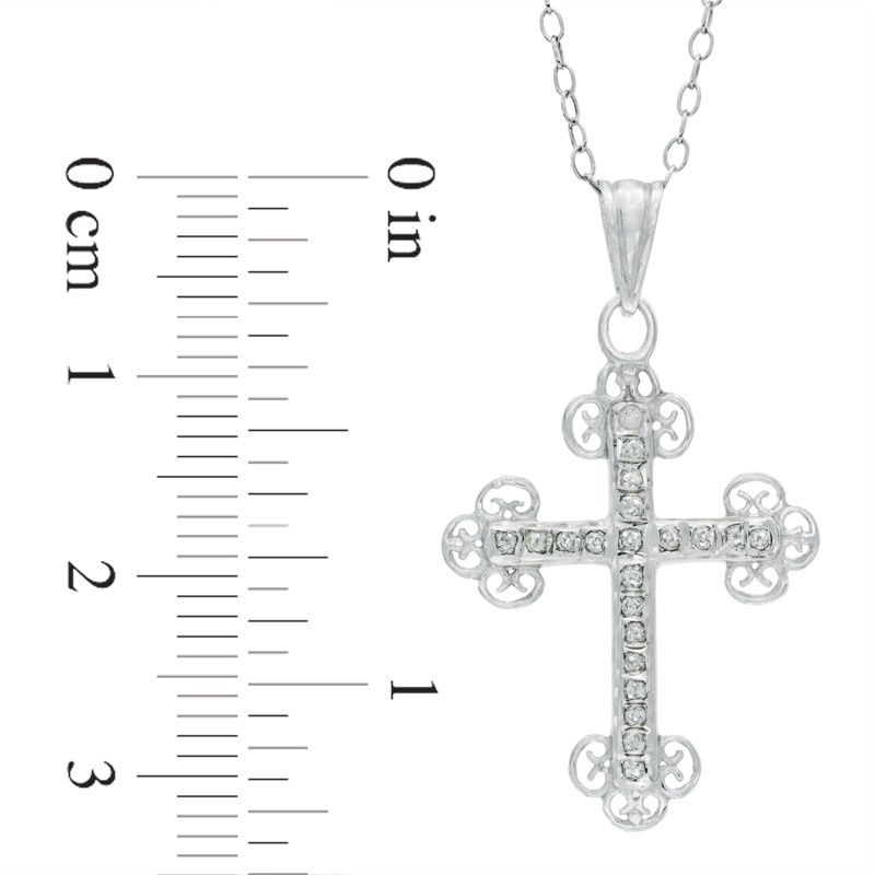 Diamond Fascination™ Vintage-Style Cross Pendant in Sterling Silver with Platinum Plate