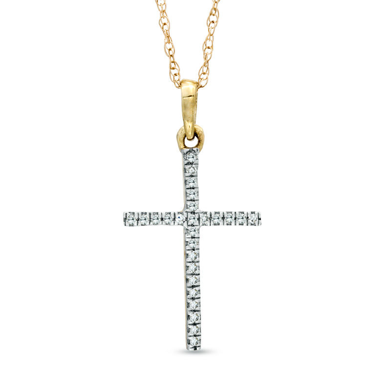 Diamond Accent Lined Cross Pendant in 10K Gold | Zales