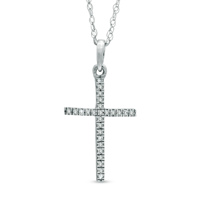 Main Image 1 of Diamond Accent Cross Pendant in 10K White Gold