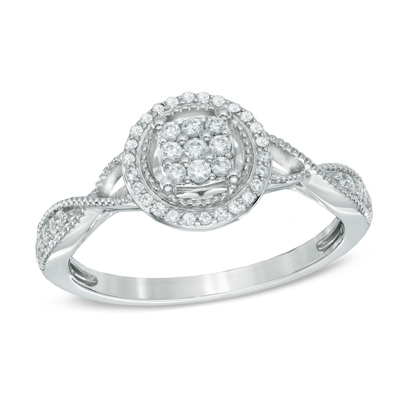 Main Image 1 of 1/5 CT. T.W. Diamond Cluster Frame Ring in Sterling Silver