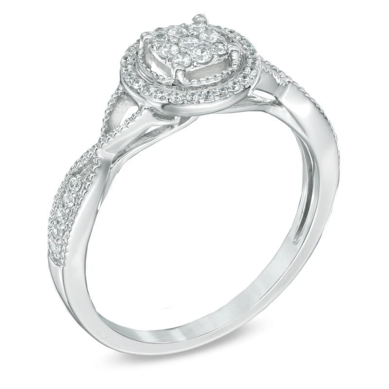 Main Image 2 of 1/5 CT. T.W. Diamond Cluster Frame Ring in Sterling Silver