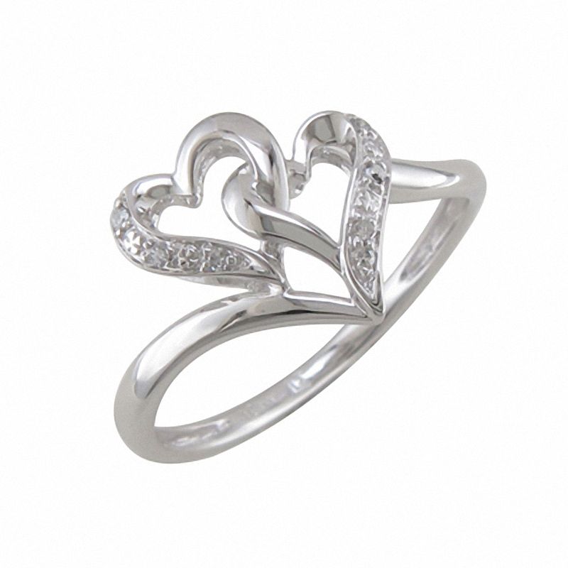 Main Image 1 of Diamond Accent Double Heart Ring in 10K White Gold