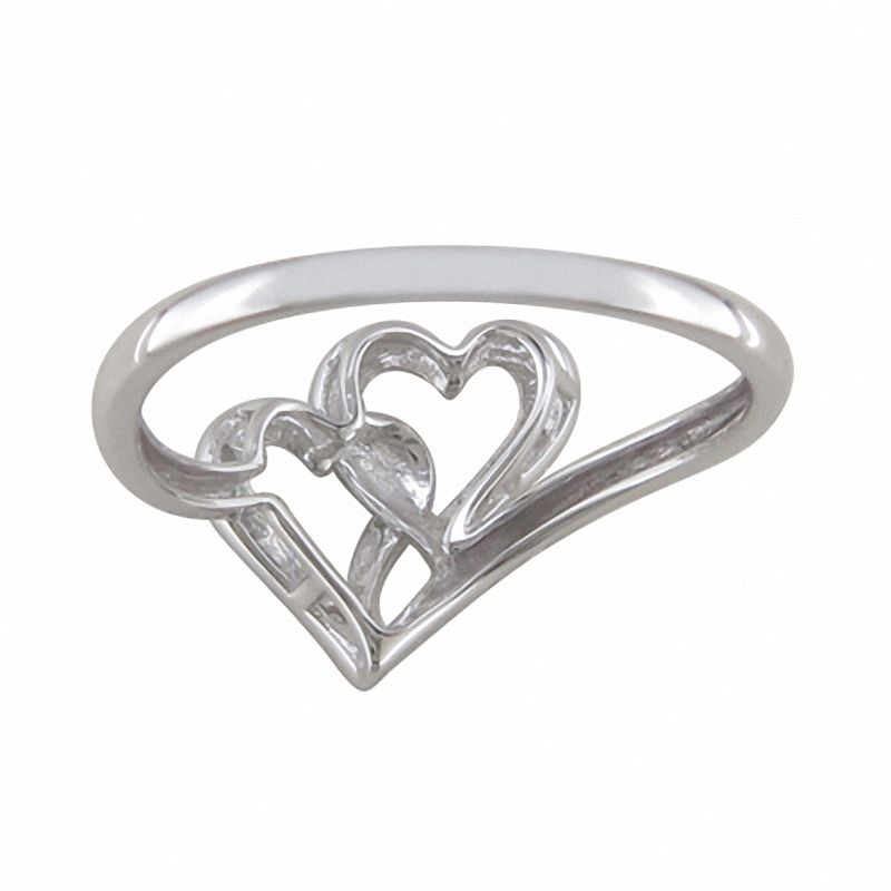 Main Image 2 of Diamond Accent Double Heart Ring in 10K White Gold