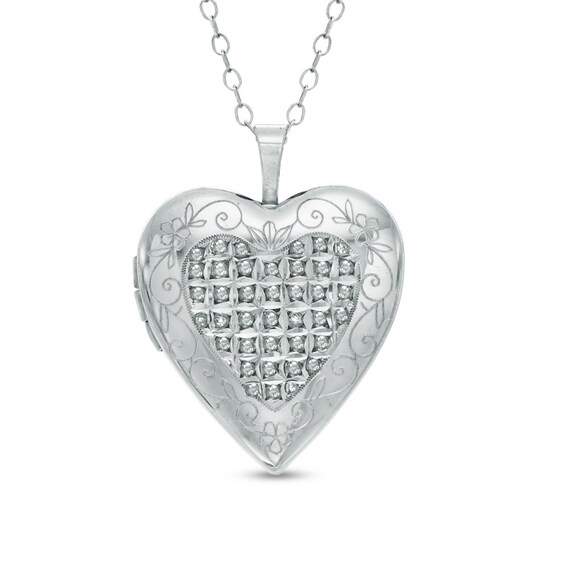 Diamond Fascination™ Quilted Heart Locket in Sterling Silver with Platinum Plate Diamond Fascination™ Quilted Heart Locket in Sterling Silver with Platinum Plate
